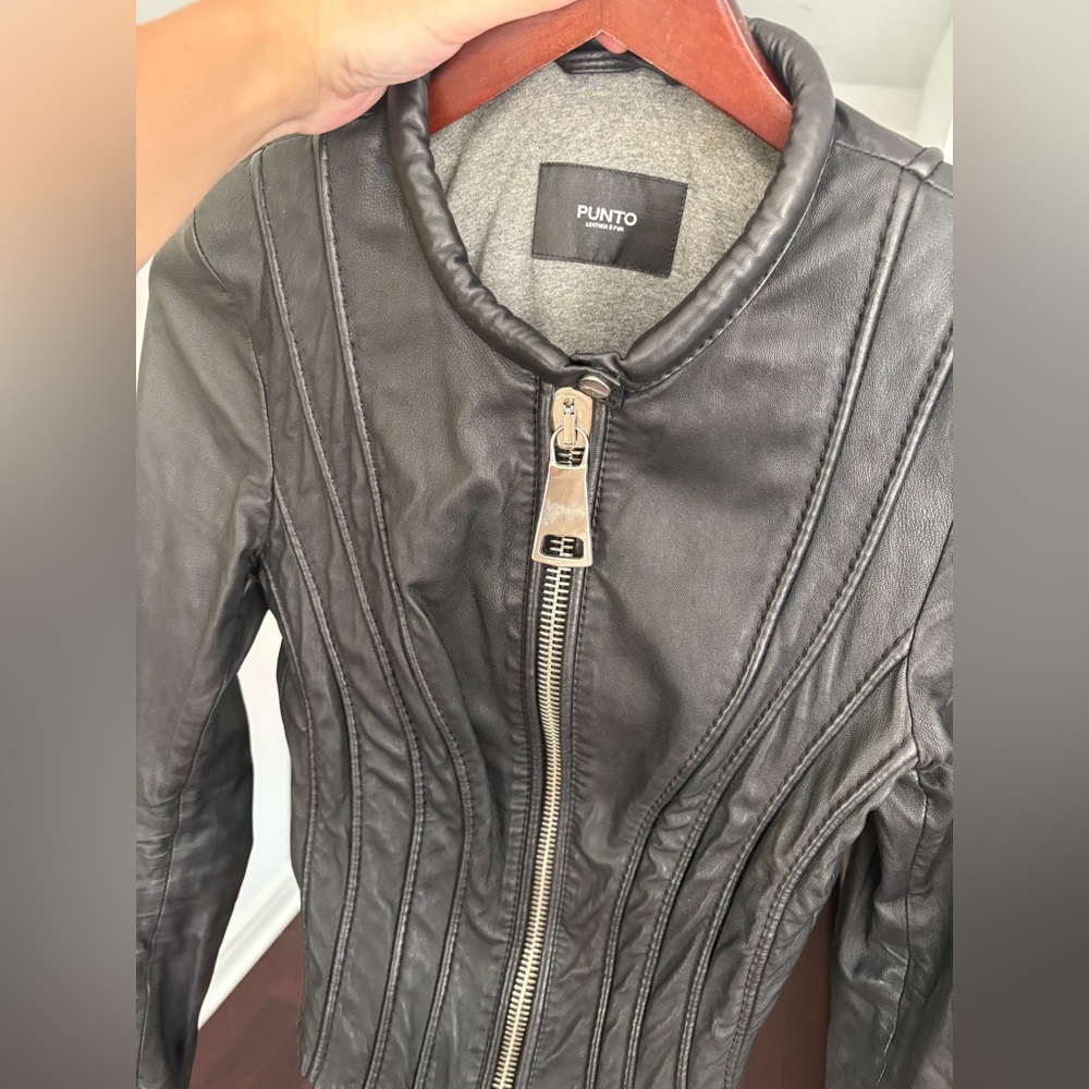 Sandro Style Punto Leather Jacket Black Size US 6-8 Italian Brand PUNTO Leather - Picture 8 of 16